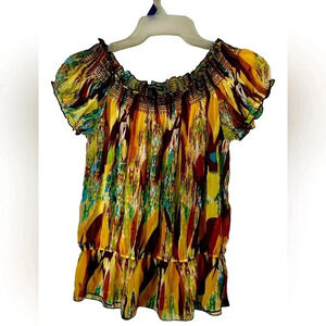 Blooming Rose sheer elastic neck and sleeve top sz L NWT #001